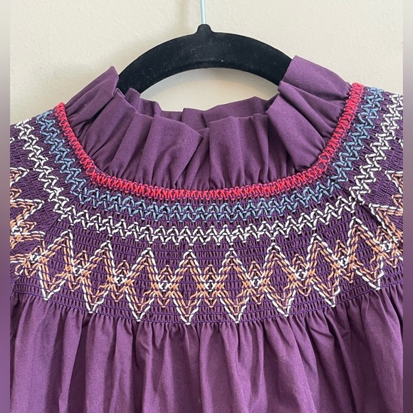 Pomander Place Tuckernuck Plum Smocked Wrenley Mini Dress - Sz Small high neck - Picture 6 of 16